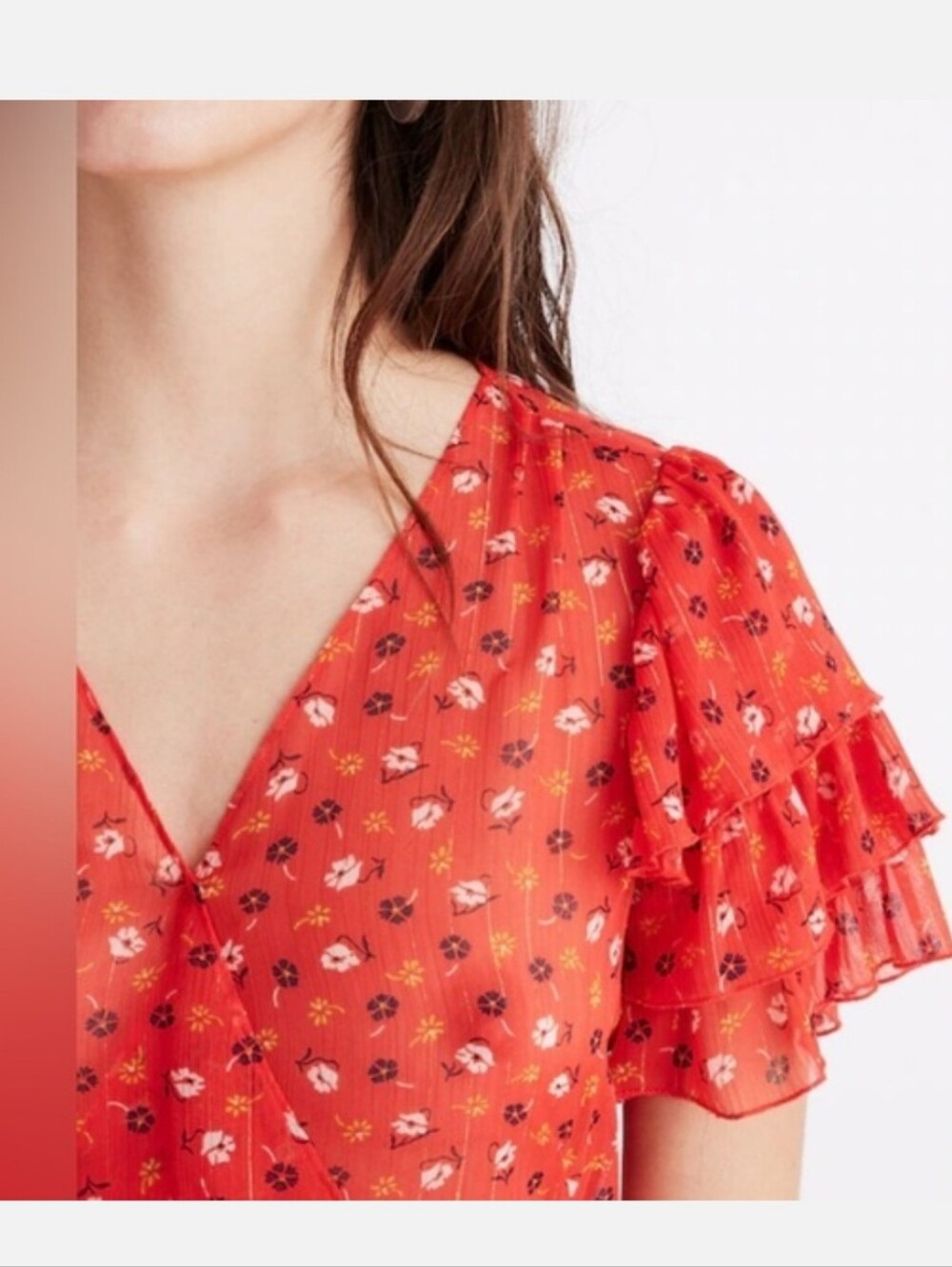 Madewell Red Wrap Peplum Blouse - Picture 2 of 9